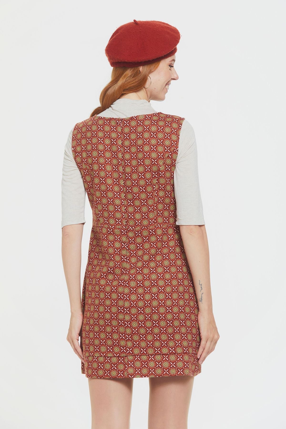 Short Cotton Sleeveless Dress Brown