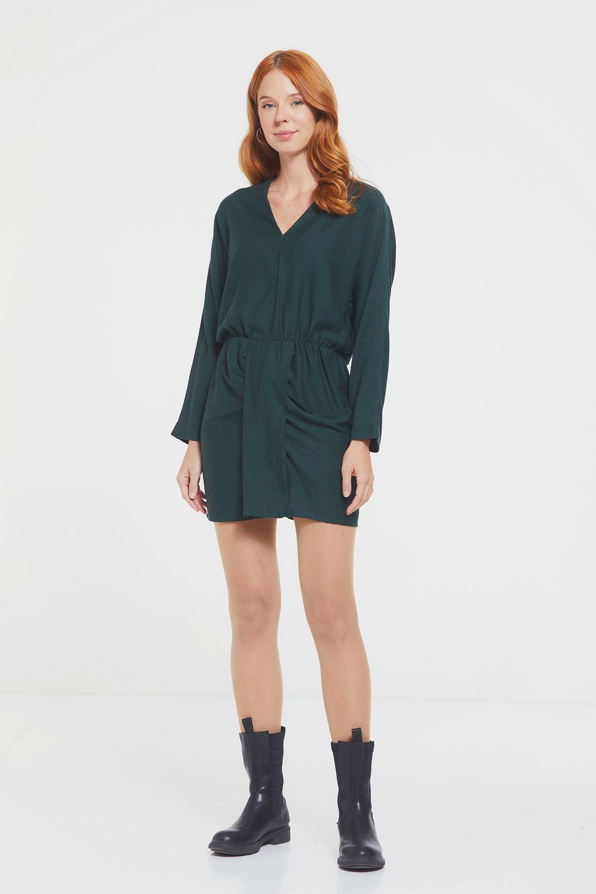 Short Boho Dress with Slit Green
