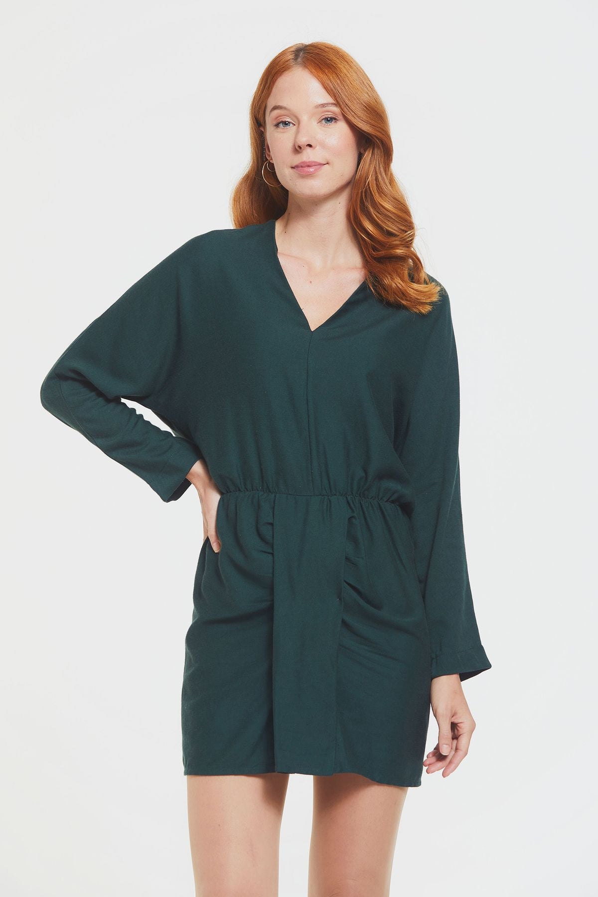 Short Boho Dress with Slit Green