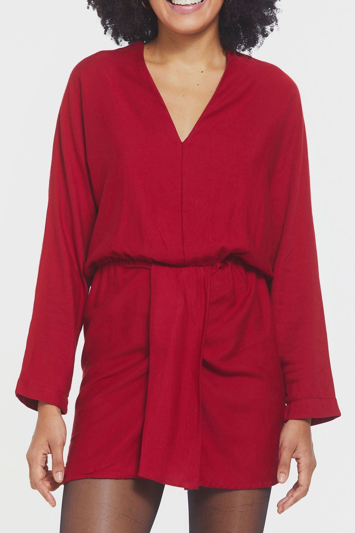 Short Boho Dress with Slit Red
