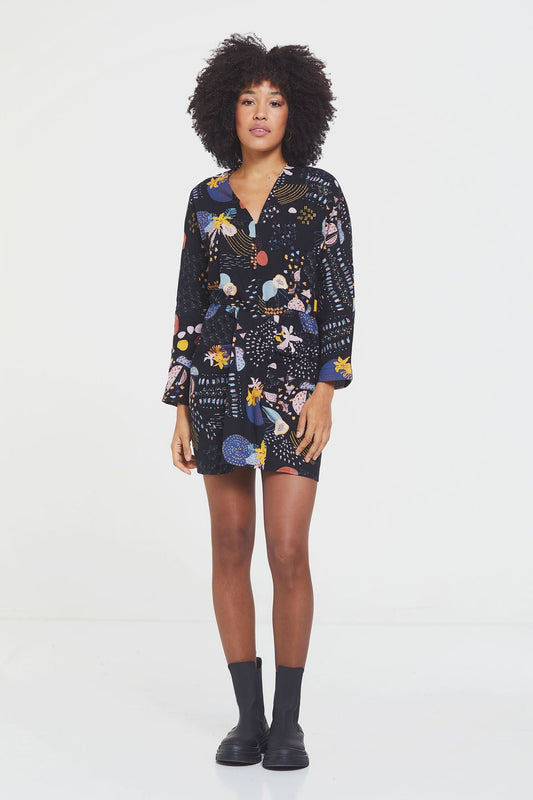 Short Boho Dress with Slit Black