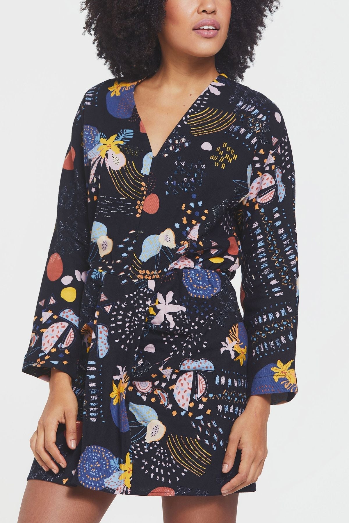 Short Boho Dress with Slit Black