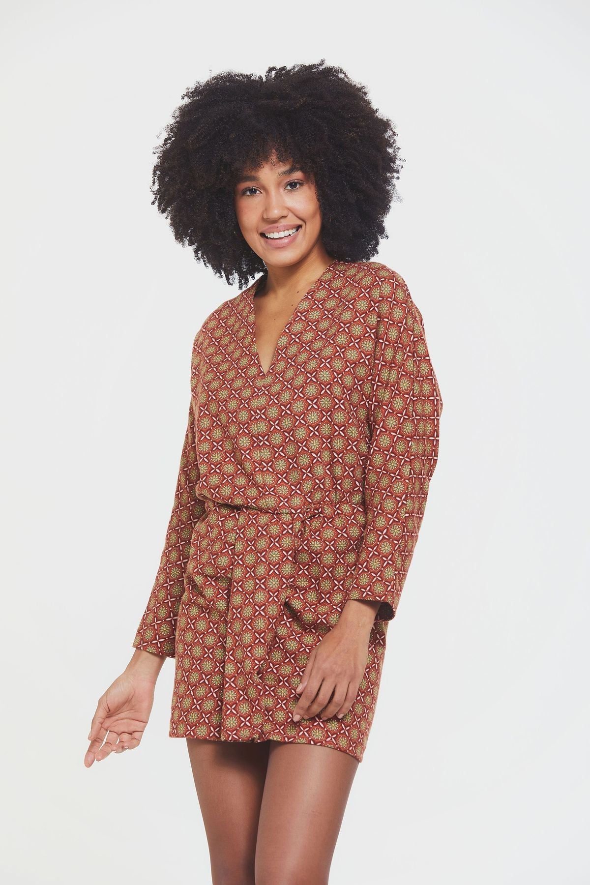 Short Boho Dress with Slit Brown