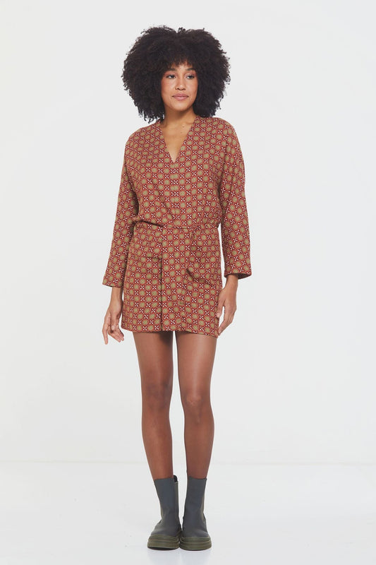 Short Boho Dress with Slit Brown