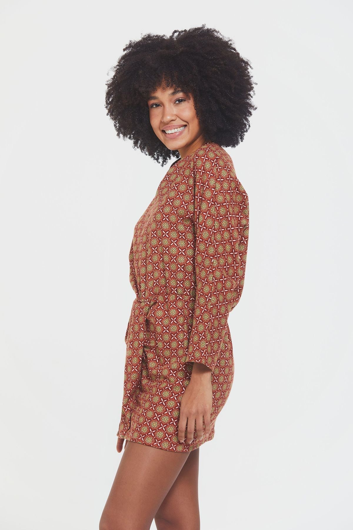 Short Boho Dress with Slit Brown