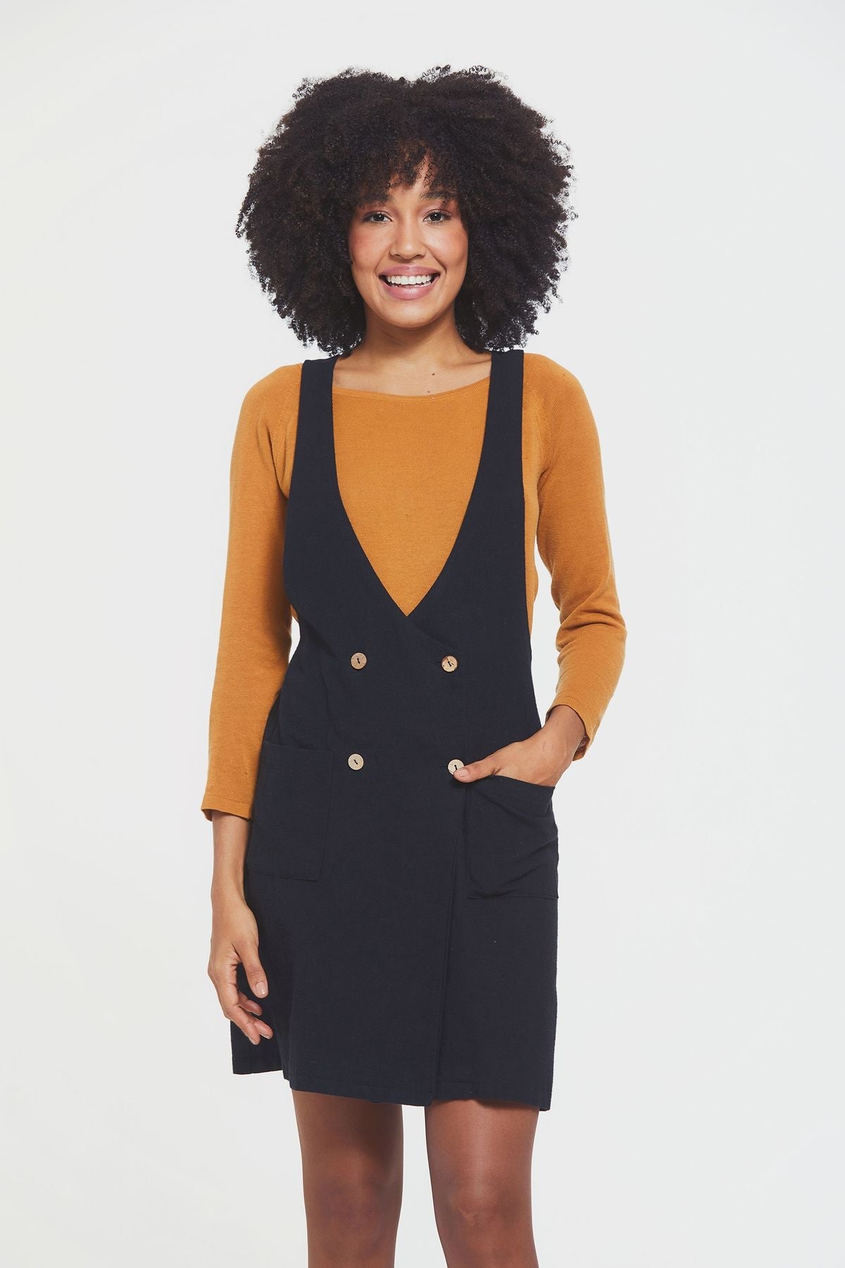 Short Gilet Dress with Buttons on Front Black