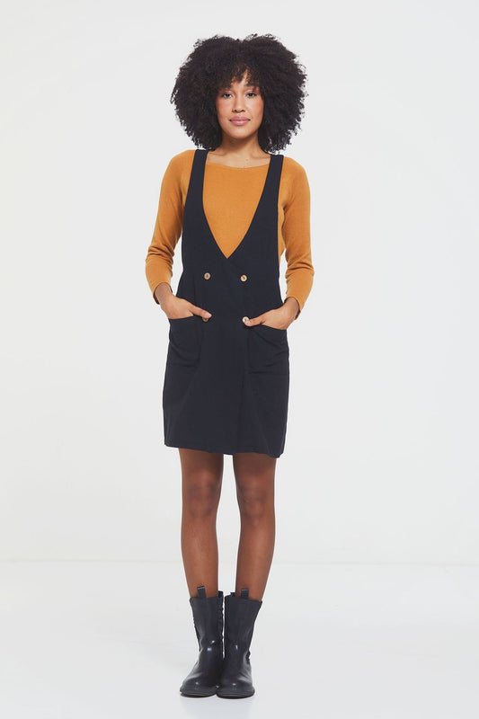 Short Gilet Dress with Buttons on Front Black