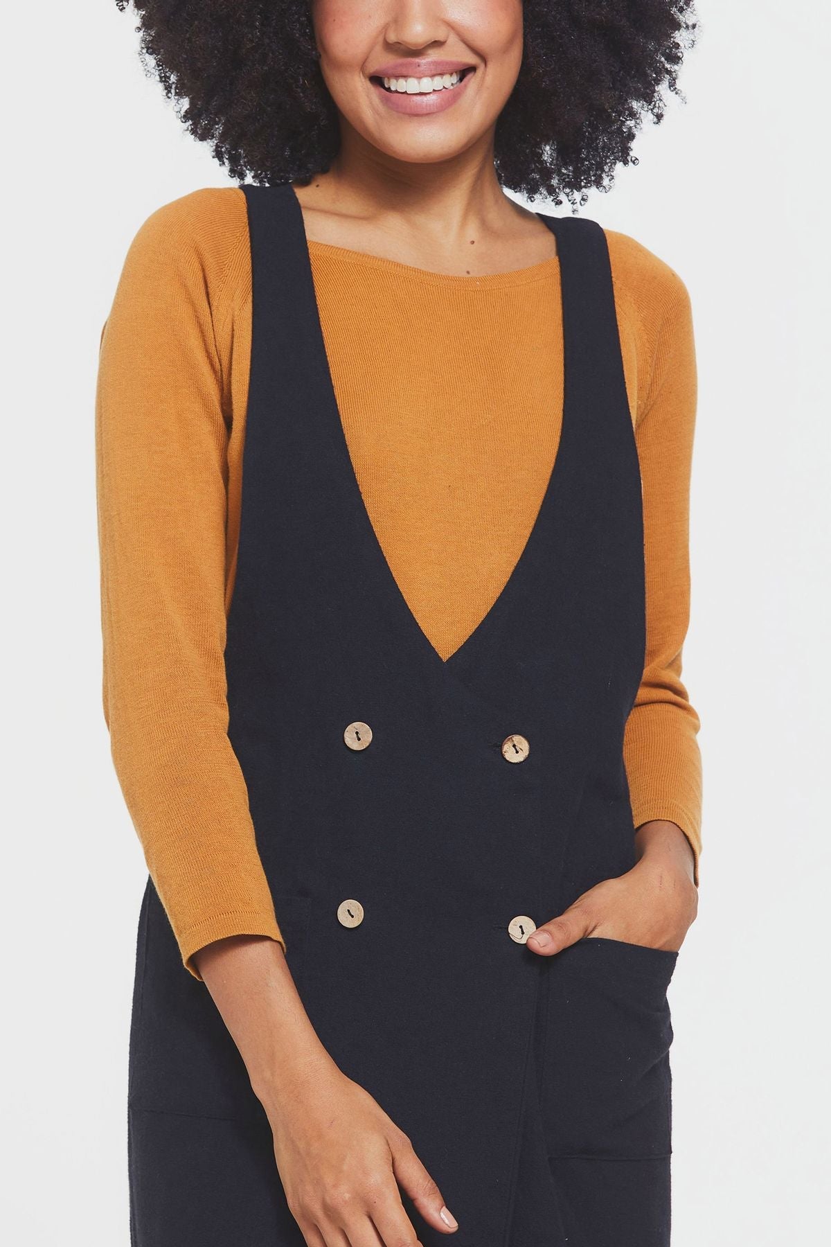 Short Gilet Dress with Buttons on Front Black