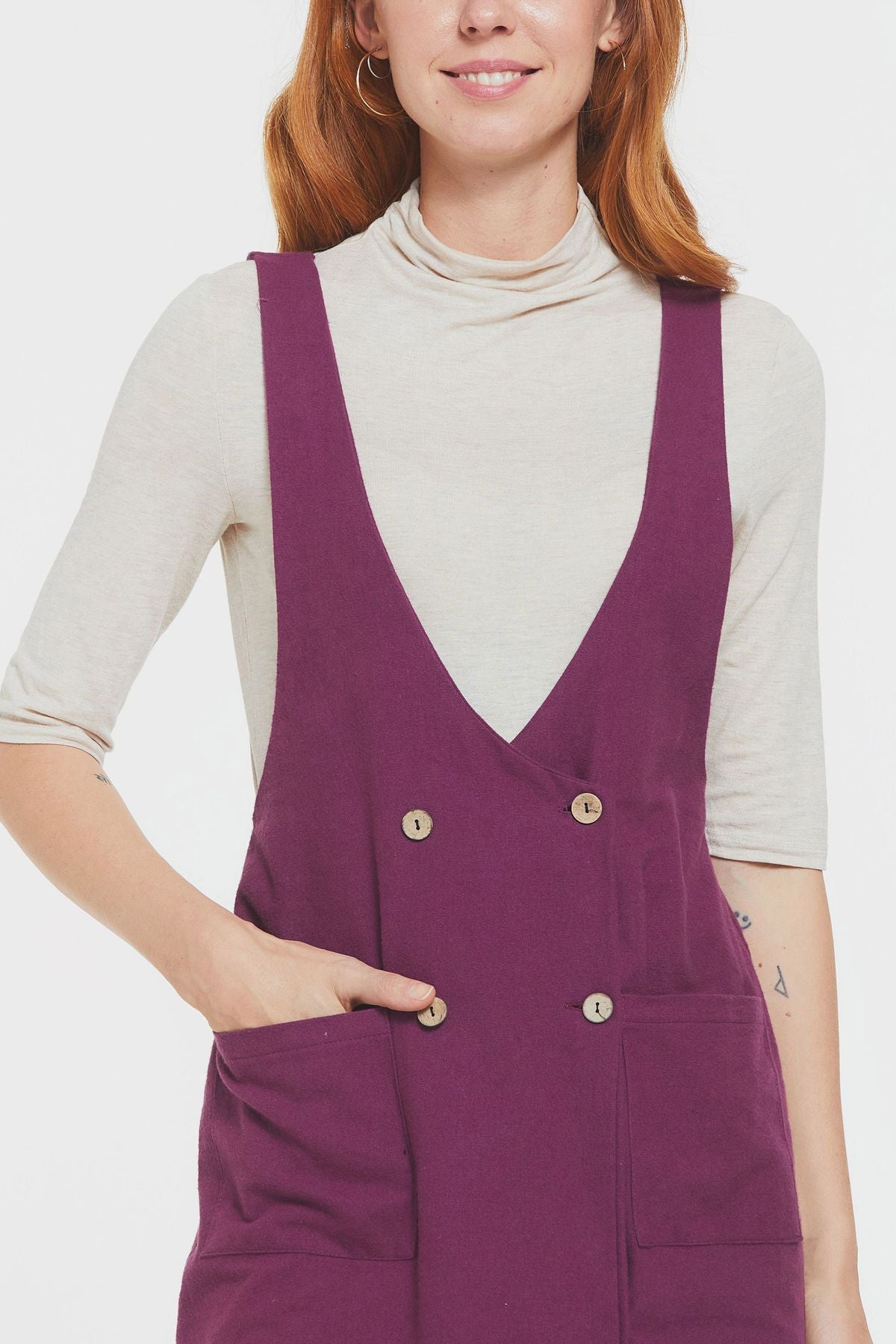 Short Gilet Dress with Buttons on Front Purple
