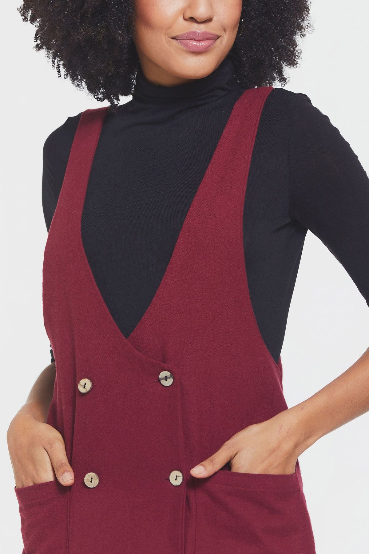 Short Gilet Dress with Buttons on Front Dark Red