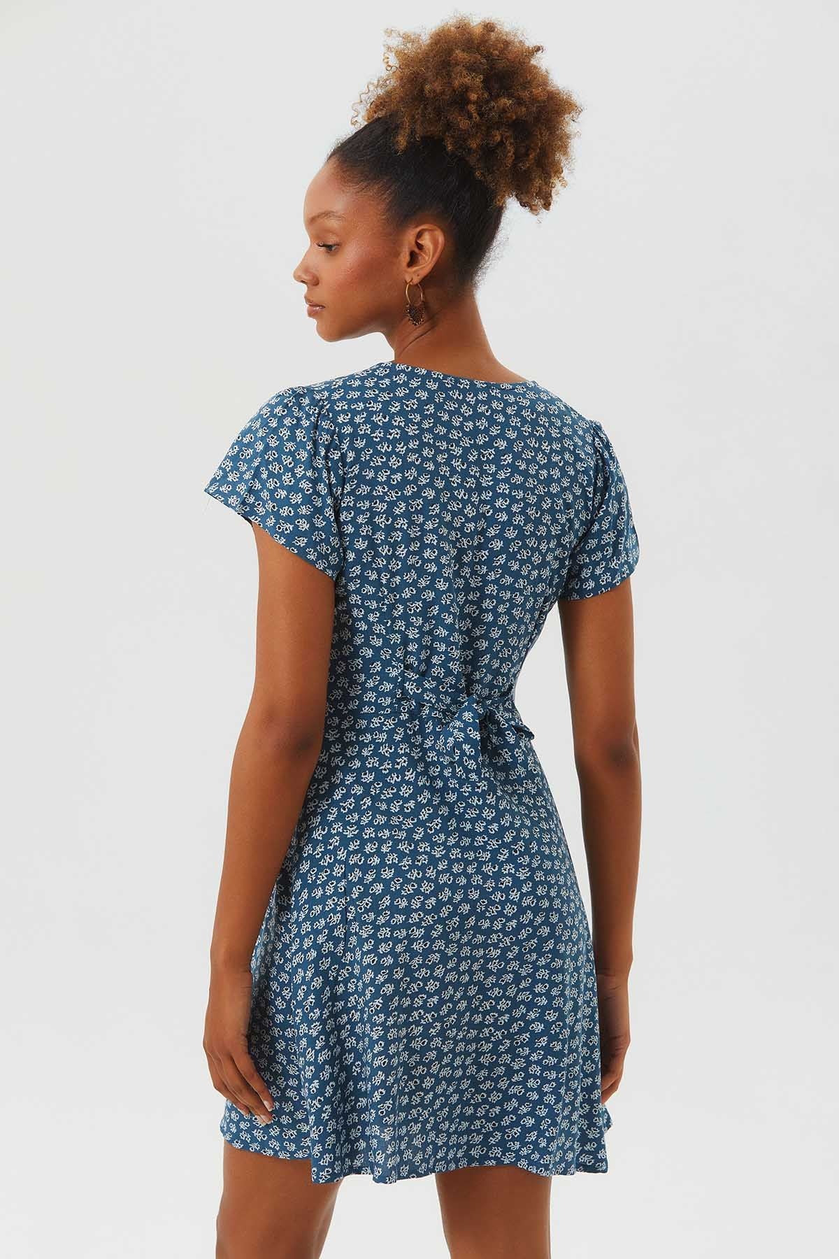 Floral Mini Button Up Summer Dress Blue