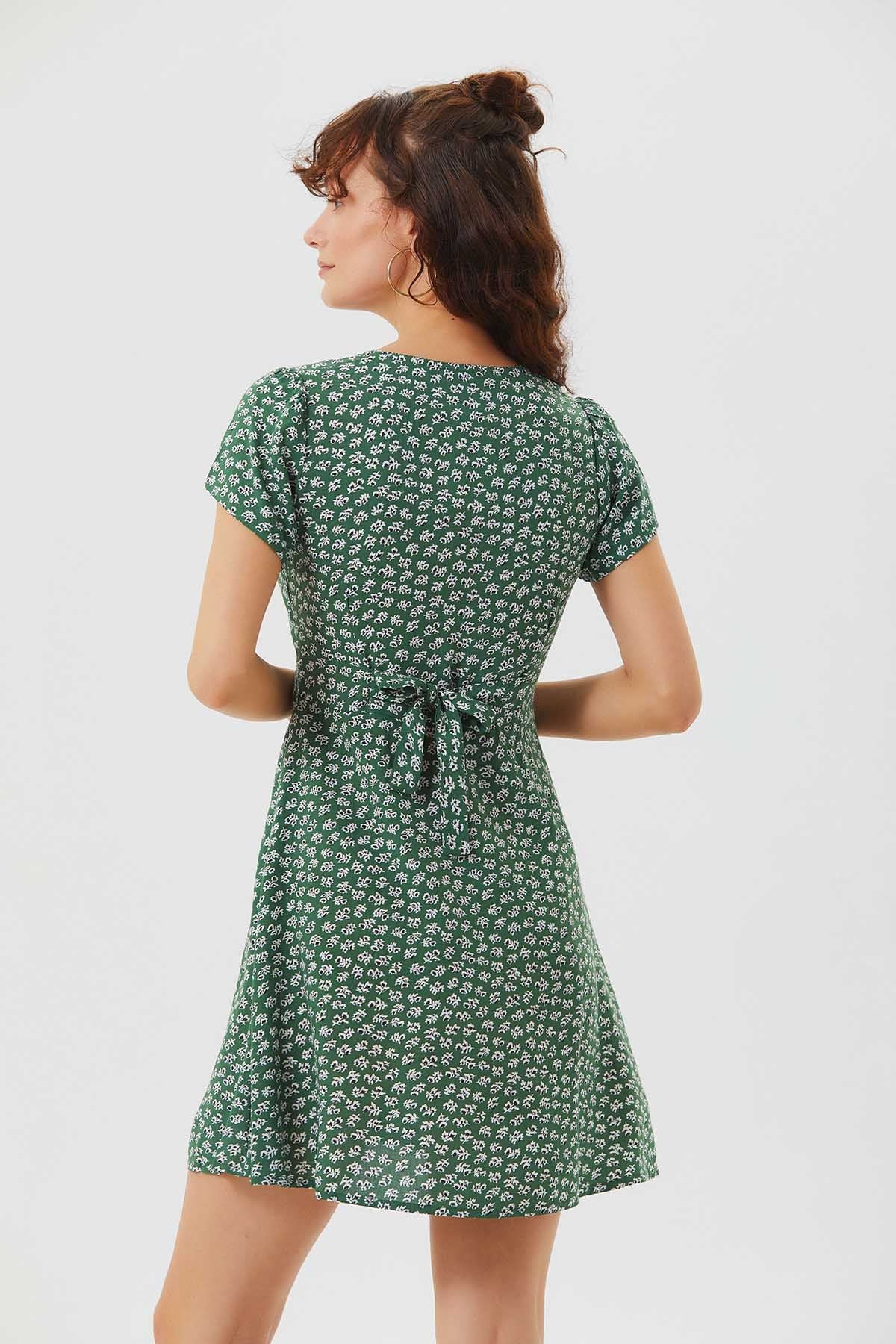 Floral Mini Button Up Summer Dress Green