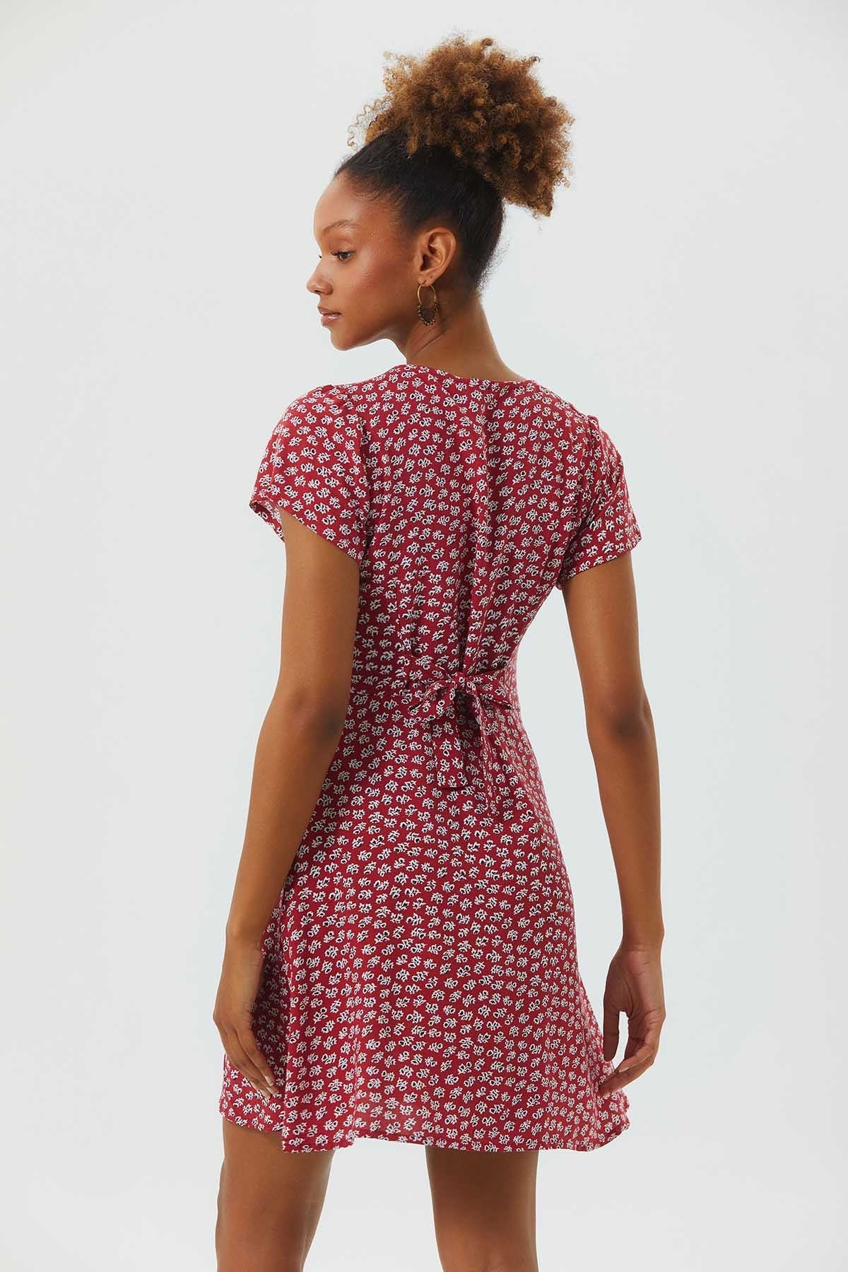 Floral Mini Button Up Summer Dress Red