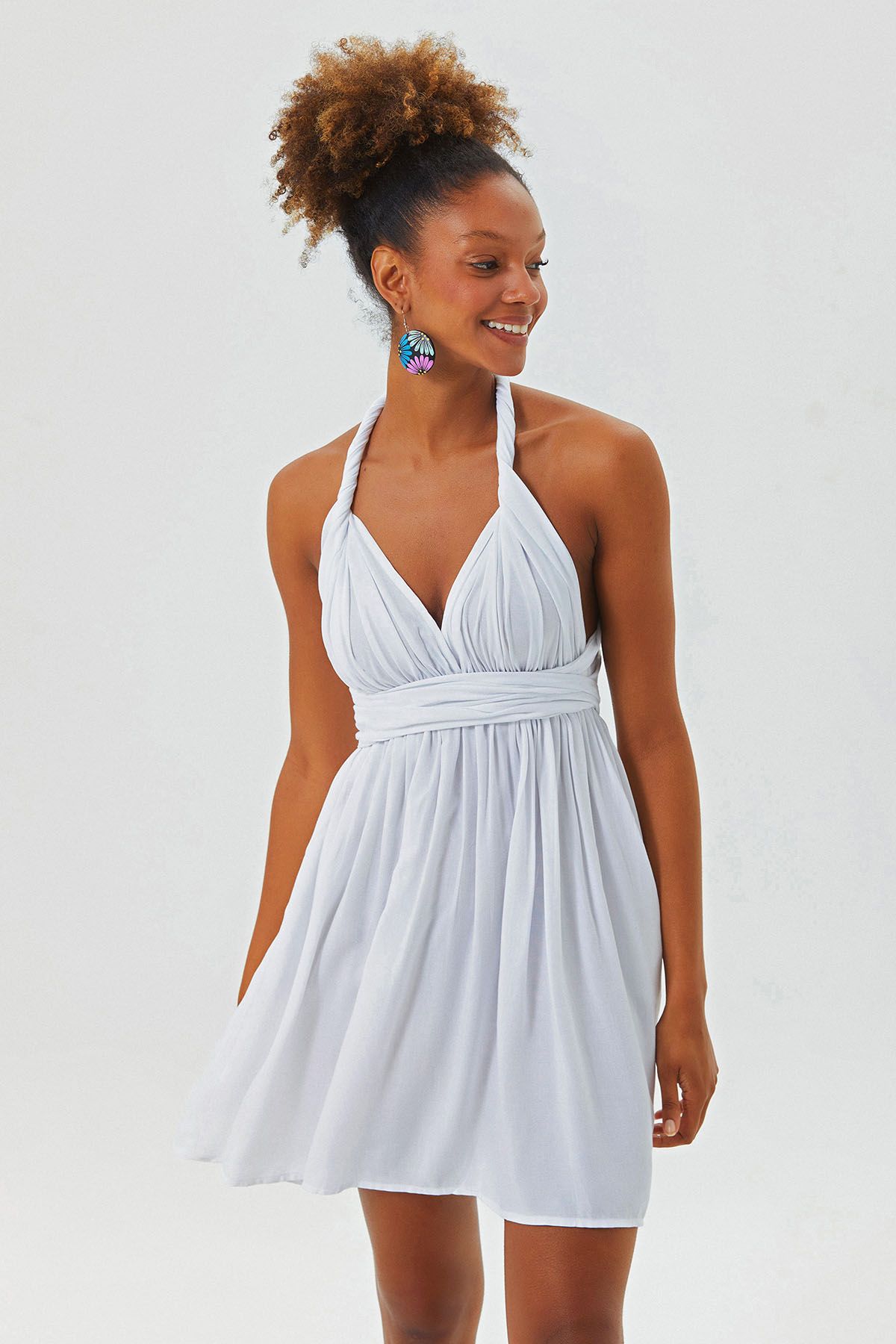 Open Back Short Dress White