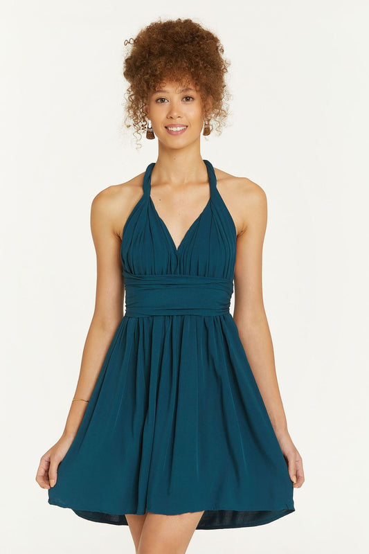 Open Back Short Dress Dark Blue