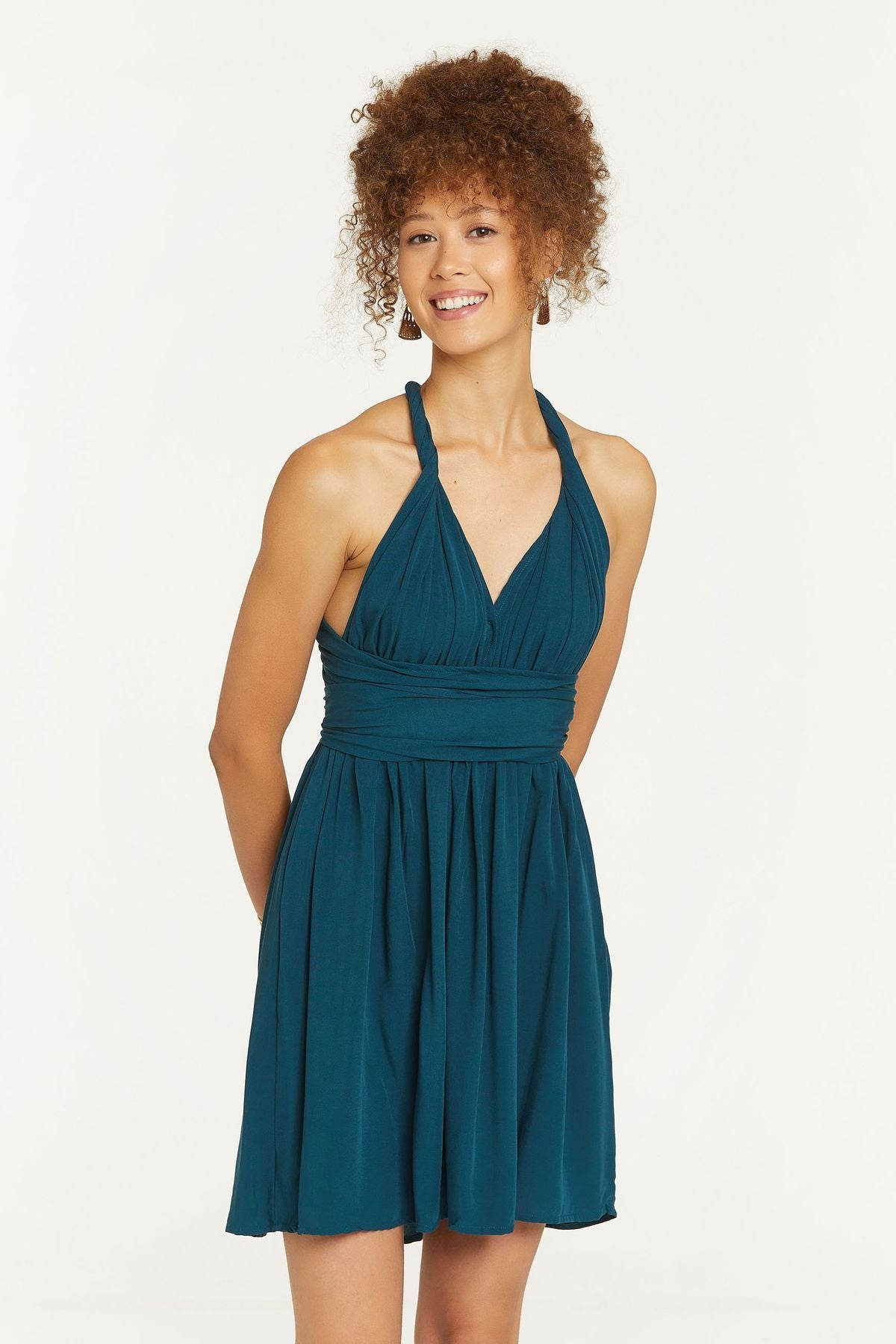 Open Back Short Dress Dark Blue