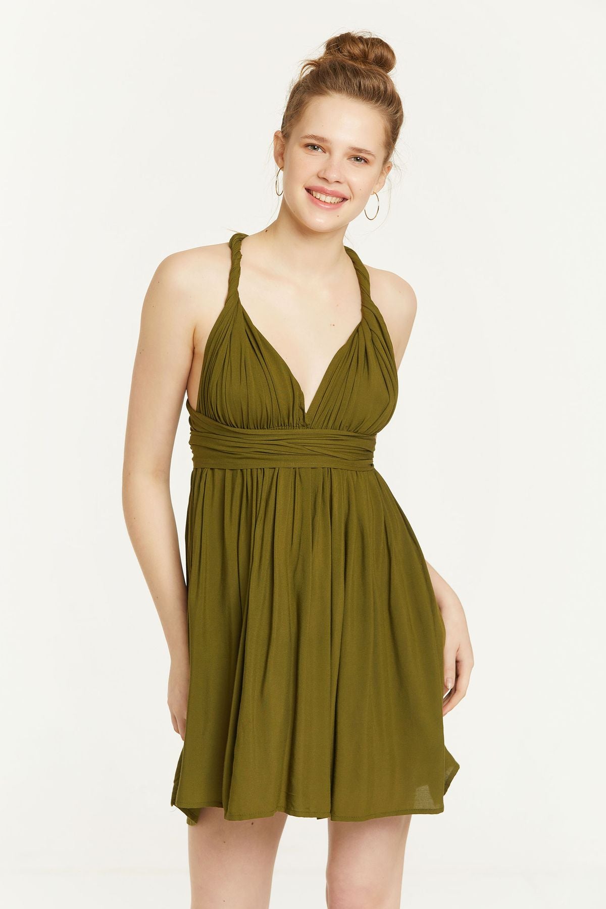 Open Back Short Dress Khaki