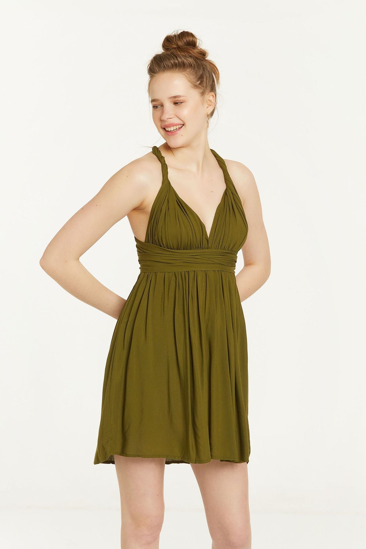 Open Back Short Dress Khaki