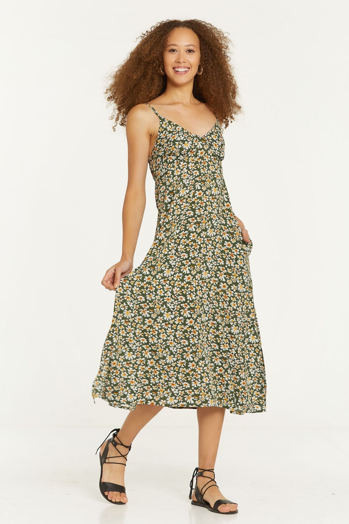 Fit and Flare Floral Casual Dress Green