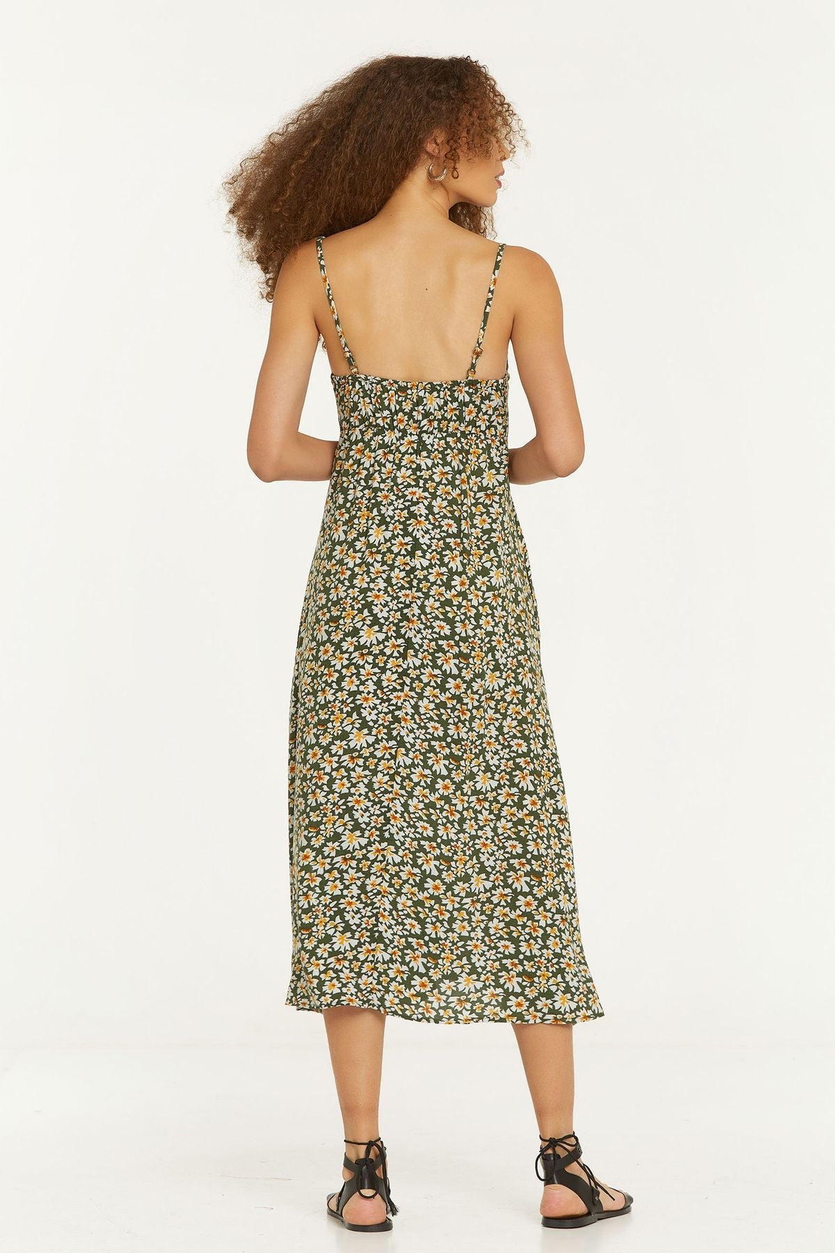Fit and Flare Floral Casual Dress Green