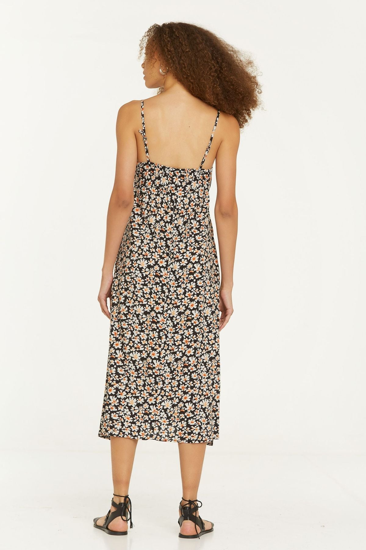 Fit and Flare Floral Casual Dress Black