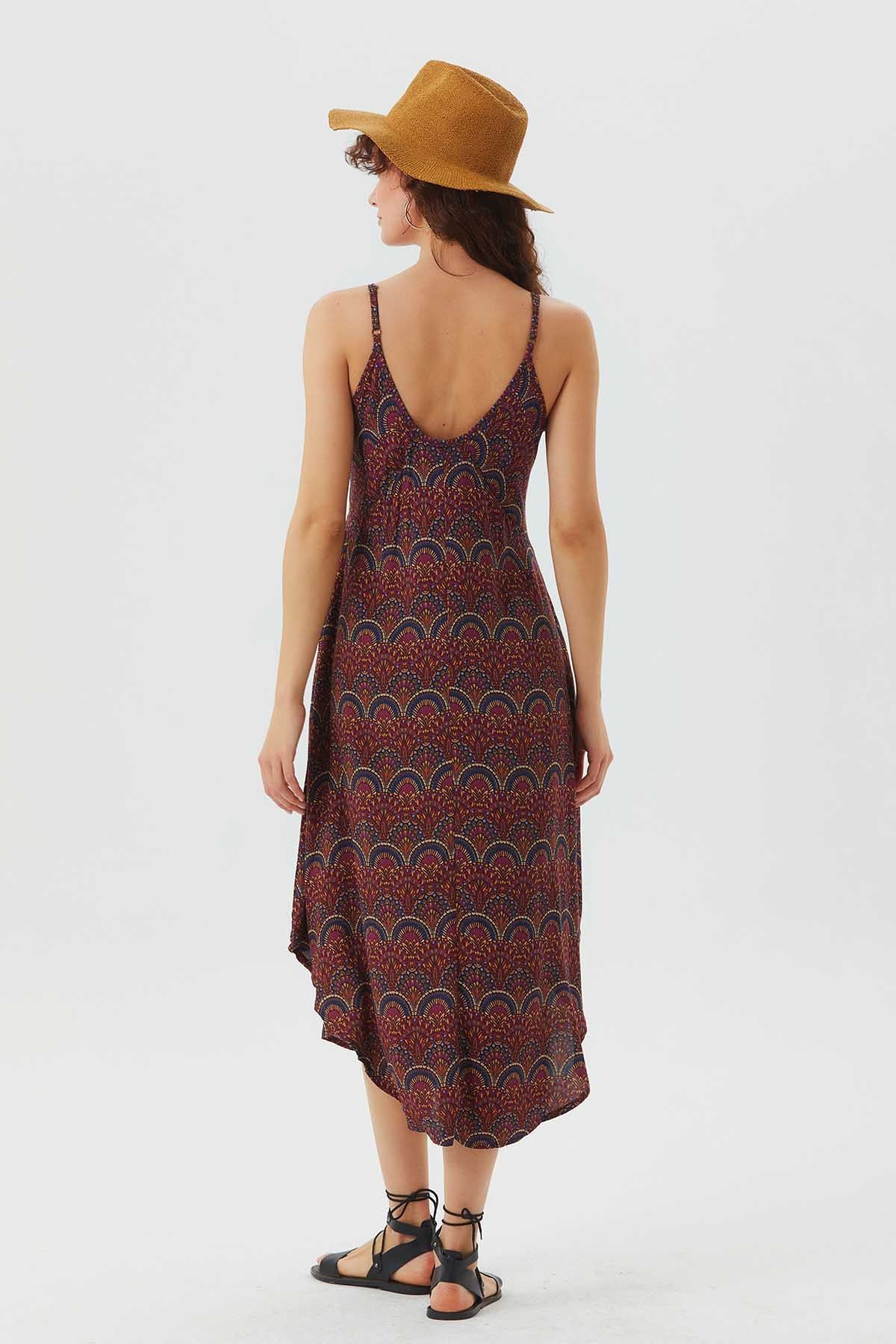 Midi Summer Dress with Patchwork Print Purple