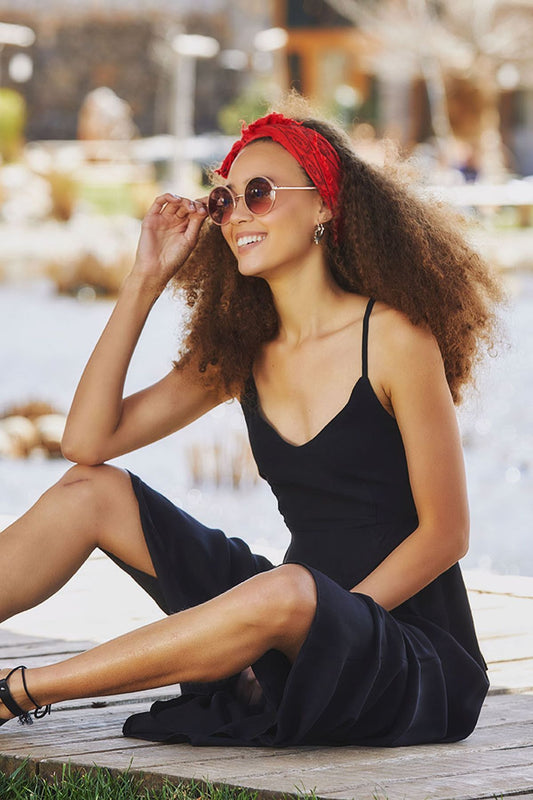 Spaghetti Strap Flowy Midi Sun Dress Black