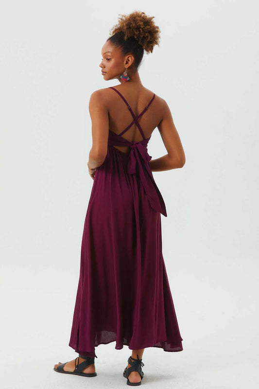 Spaghetti Strap Flowy Midi Sun Dress Purple