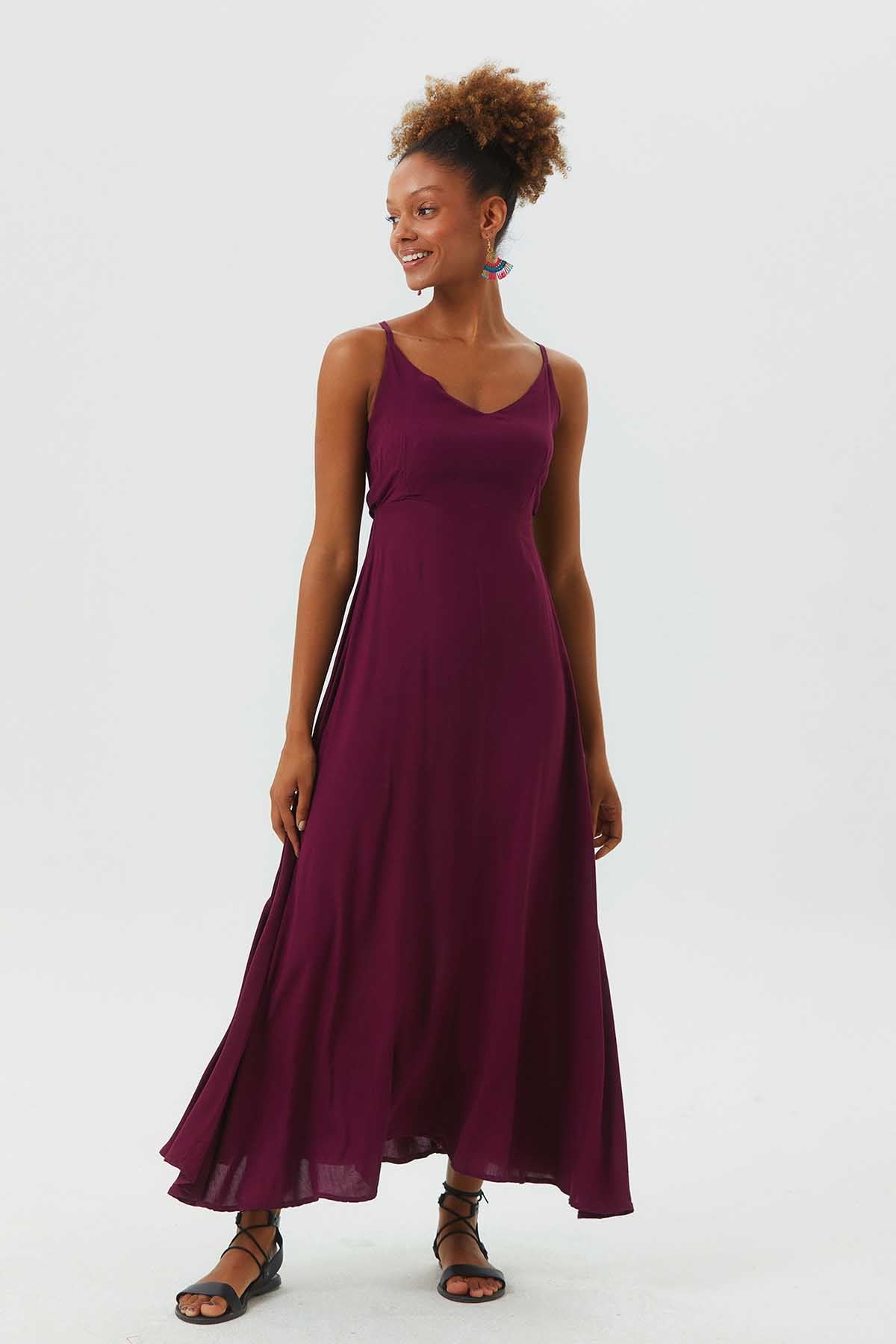 Spaghetti Strap Flowy Midi Sun Dress Purple