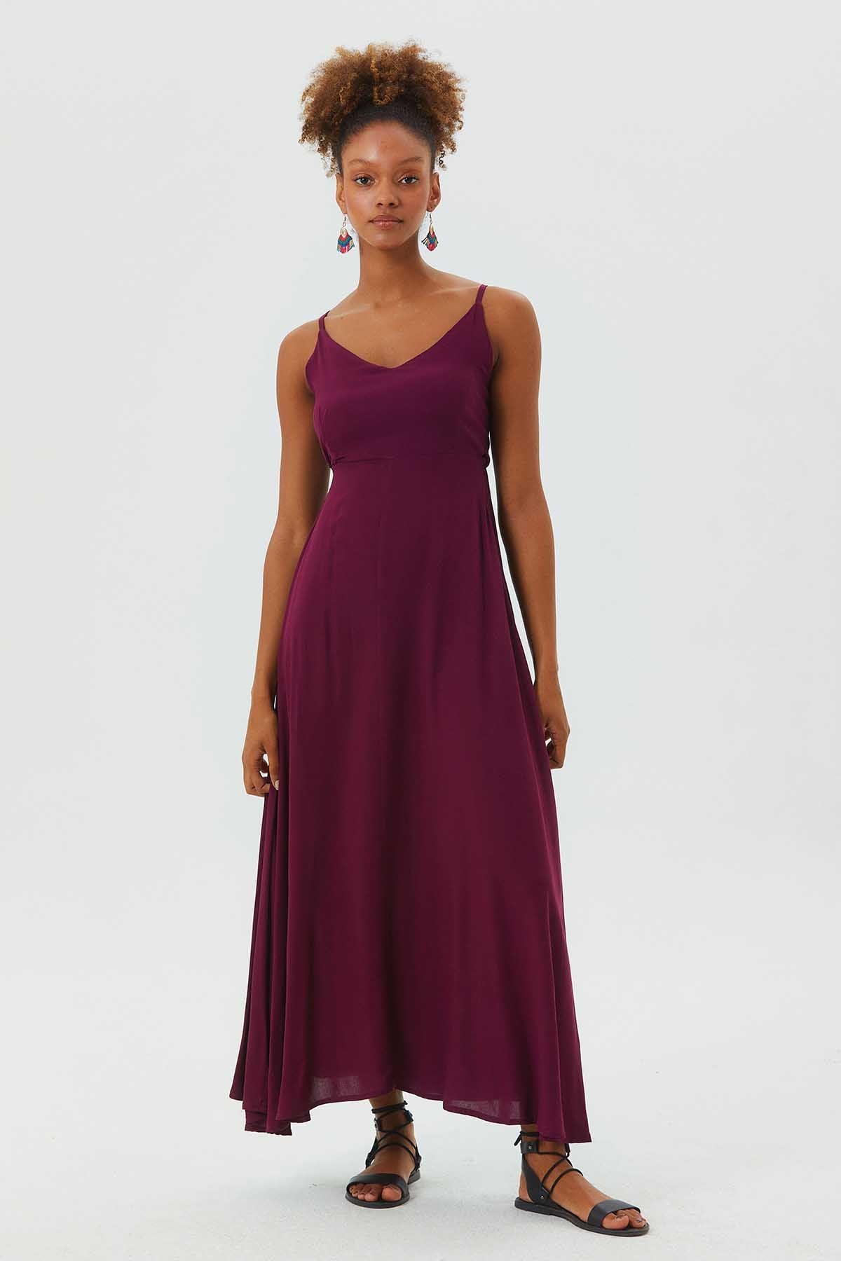 Spaghetti Strap Flowy Midi Sun Dress Purple