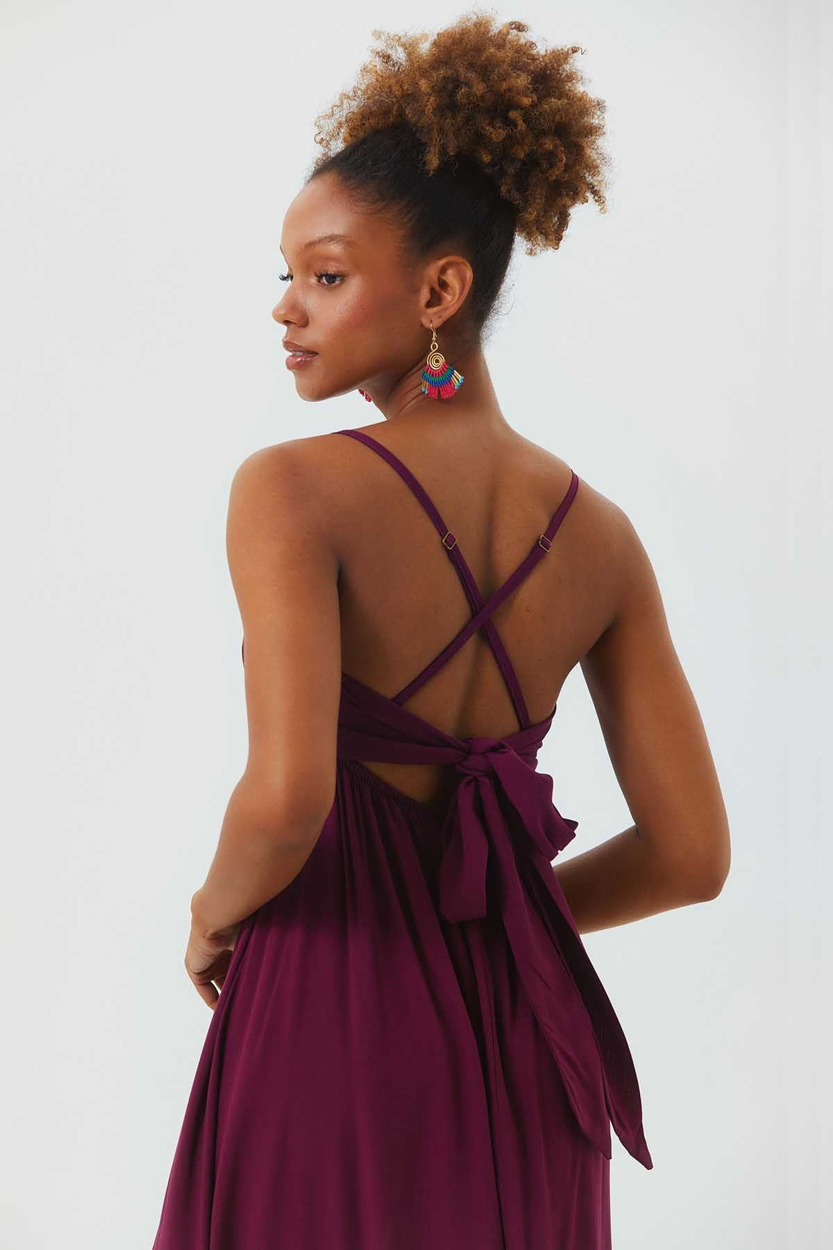 Spaghetti Strap Flowy Midi Sun Dress Purple
