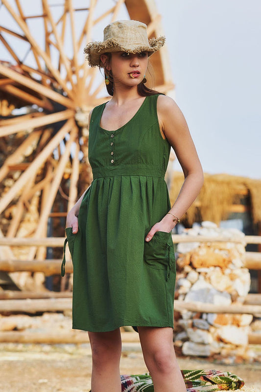Casual Cotton Dress Green