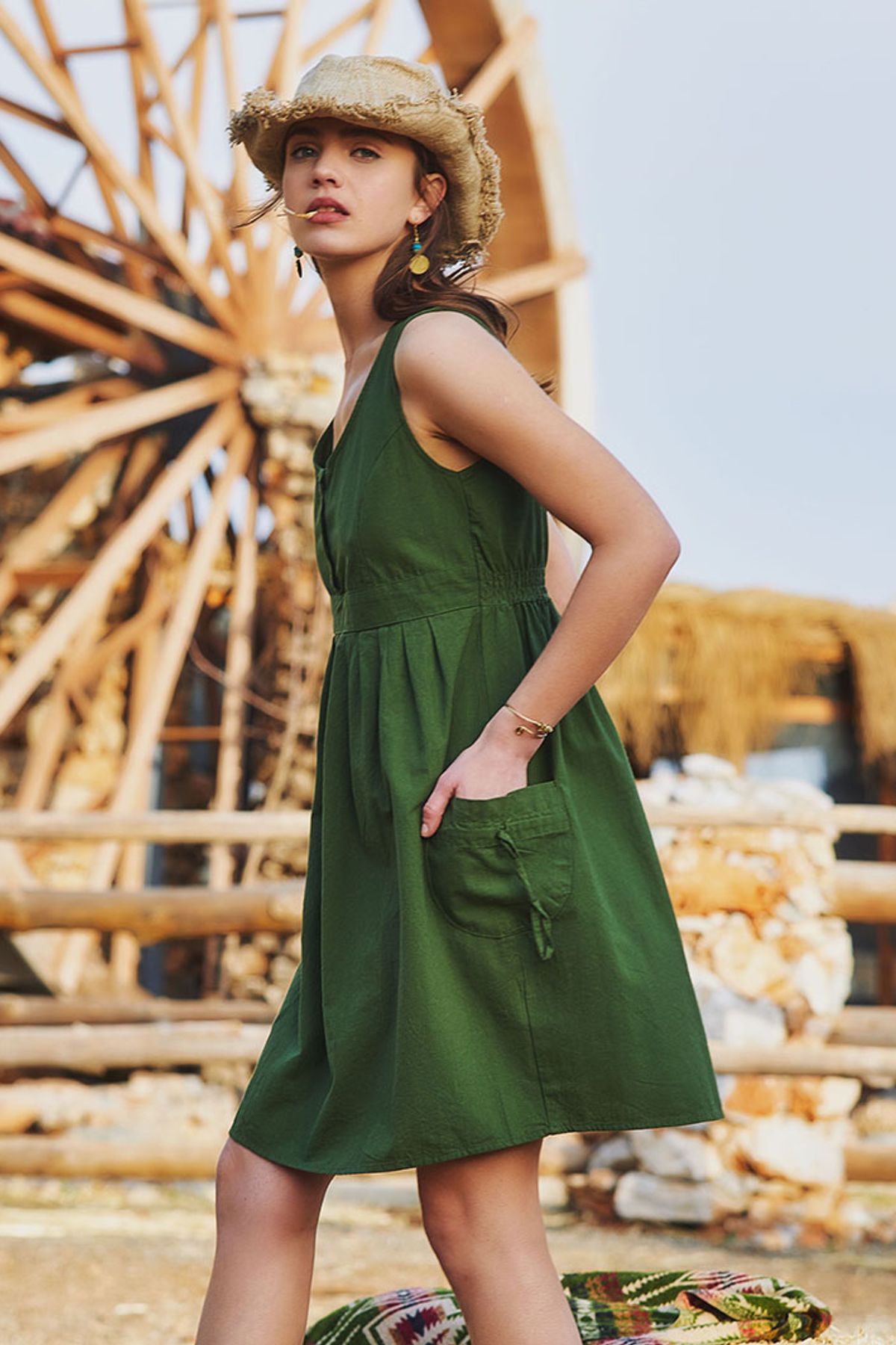 Casual Cotton Dress Green