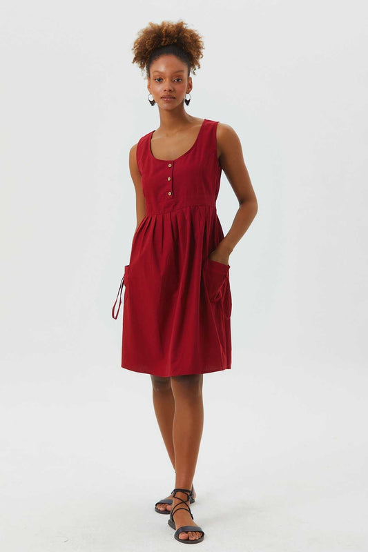 Casual Cotton Dress Red