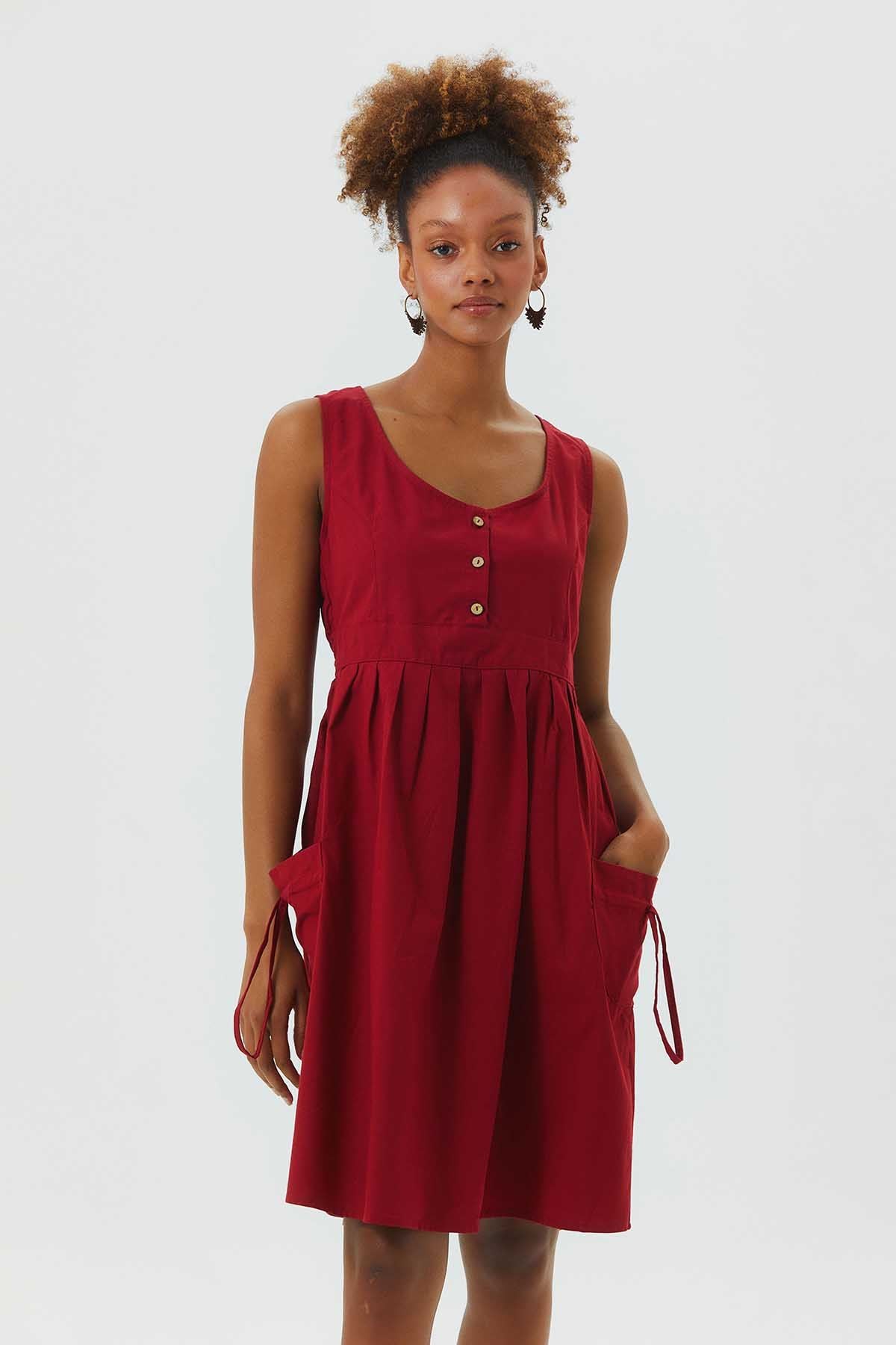 Casual Cotton Dress Red