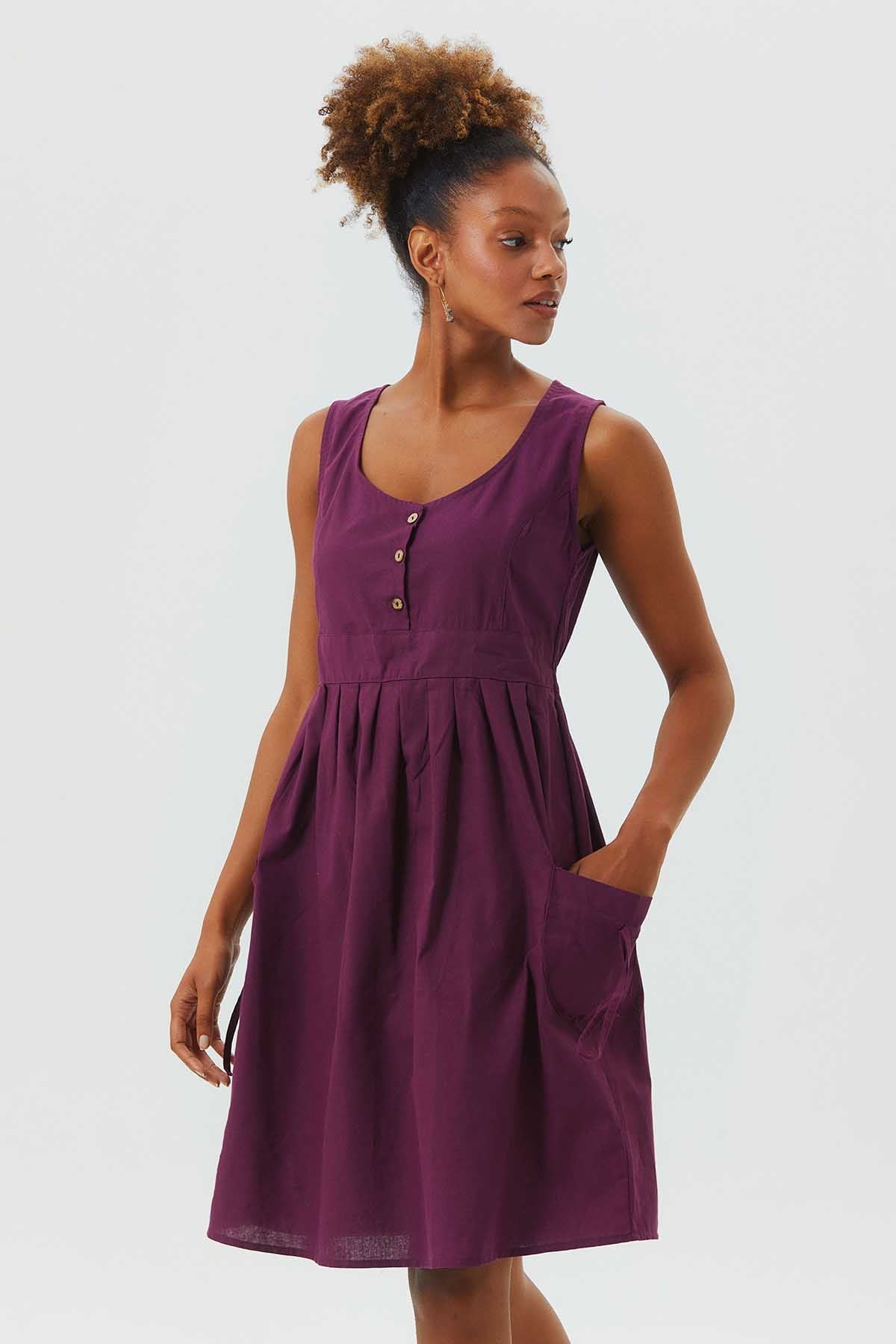 Casual Cotton Dress Purple