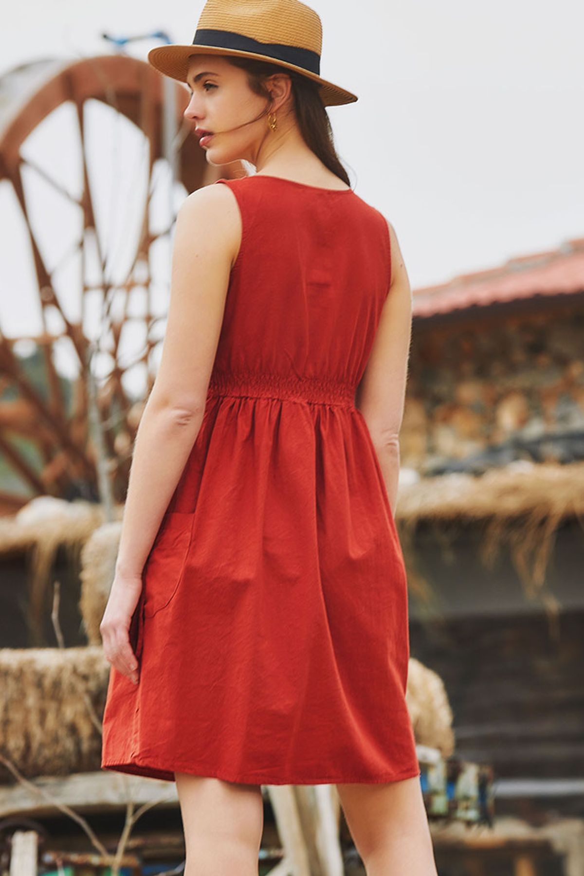 Casual Cotton Dress Orange