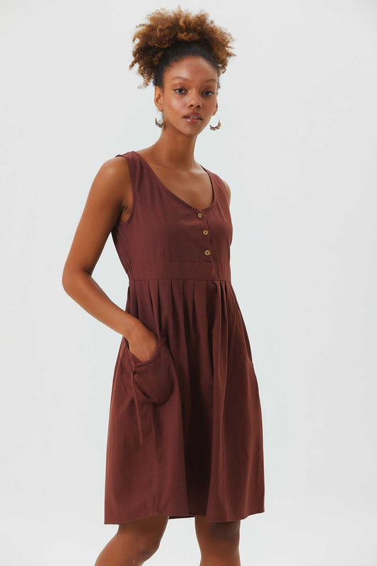 Casual Cotton Dress Brown