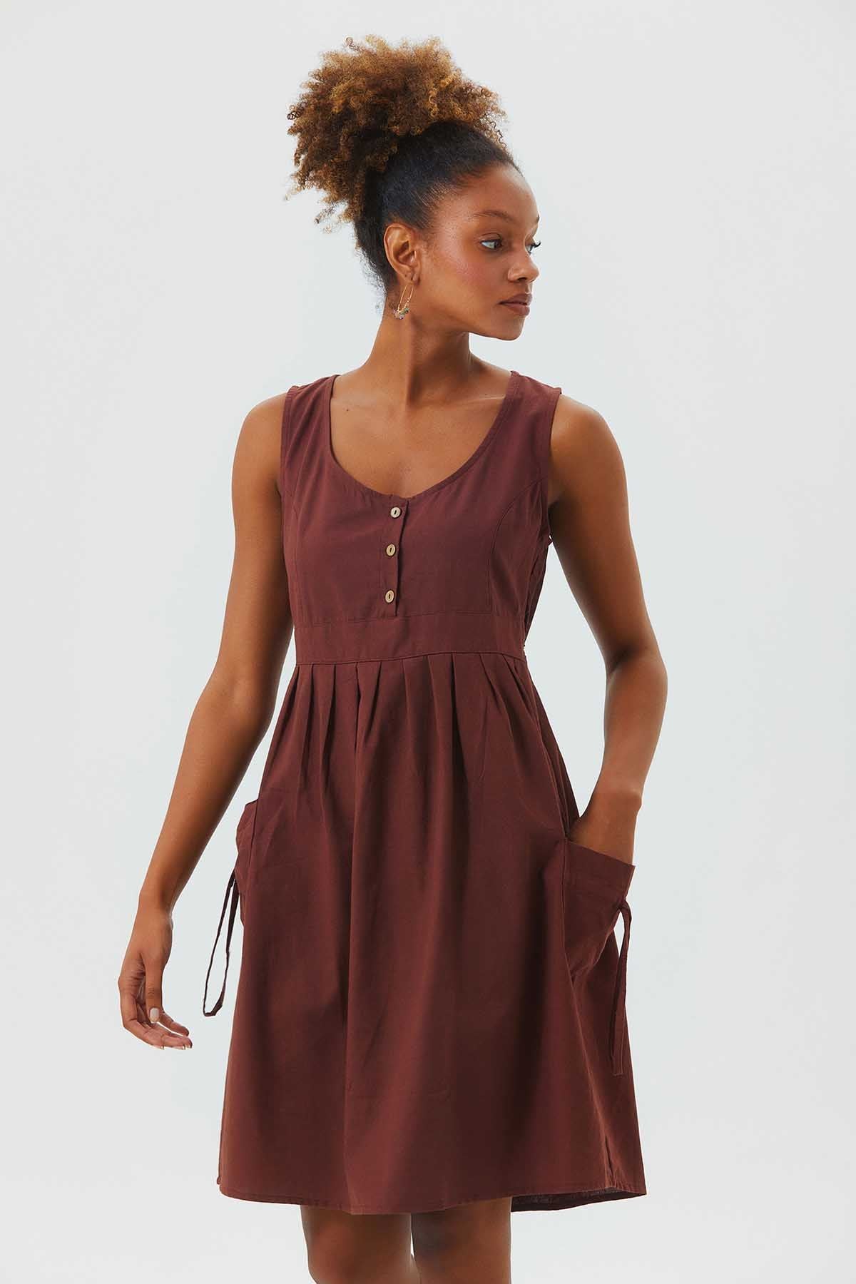 Casual Cotton Dress Brown