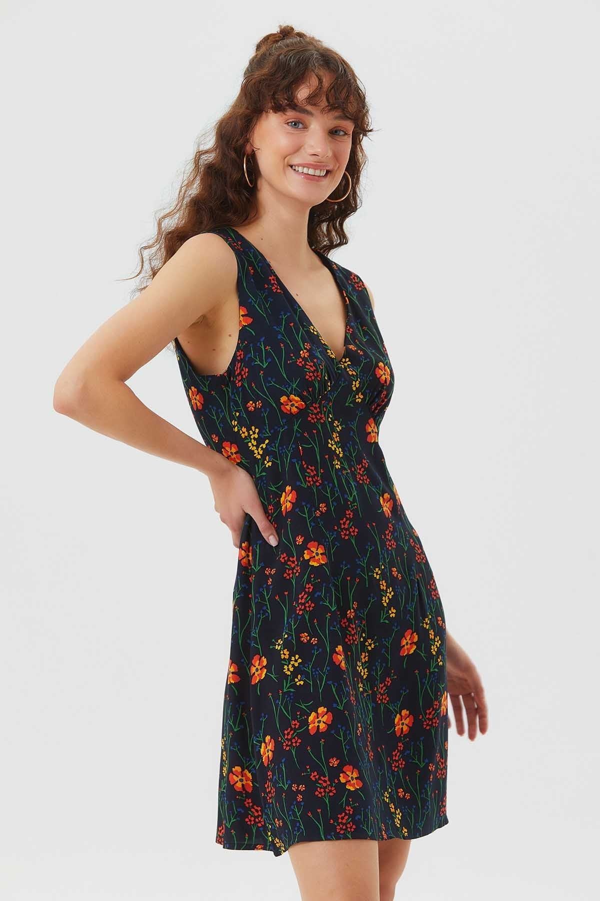Sleeveless Mini Floral Dress Black