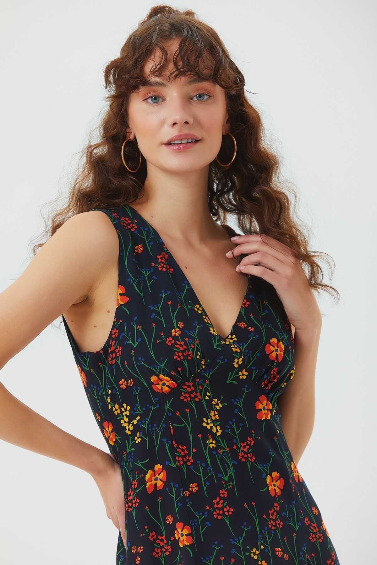Sleeveless Mini Floral Dress Black