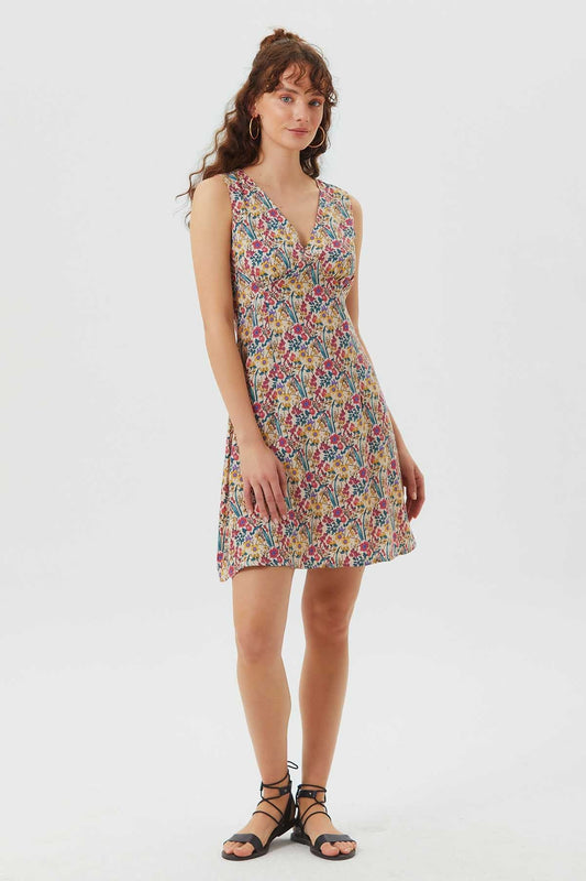 Sleeveless Mini Floral Dress Beige