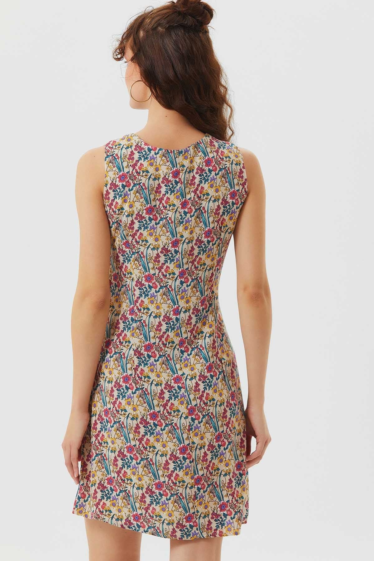 Sleeveless Mini Floral Dress Beige