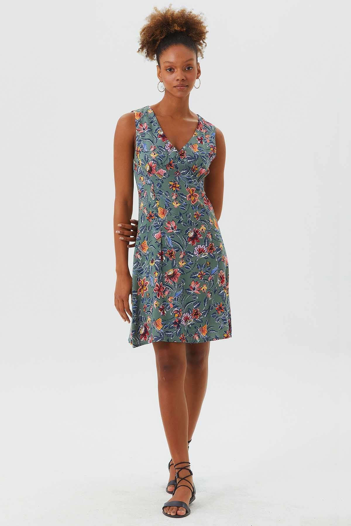Sleeveless Mini Floral Dress Gray
