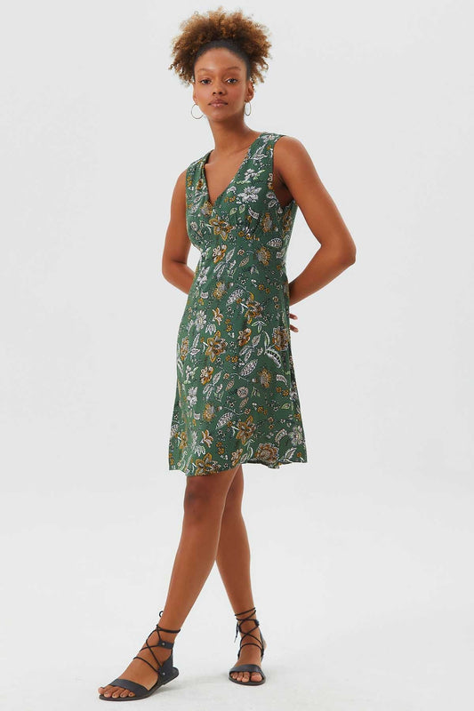 Sleeveless Mini Floral Dress Khaki