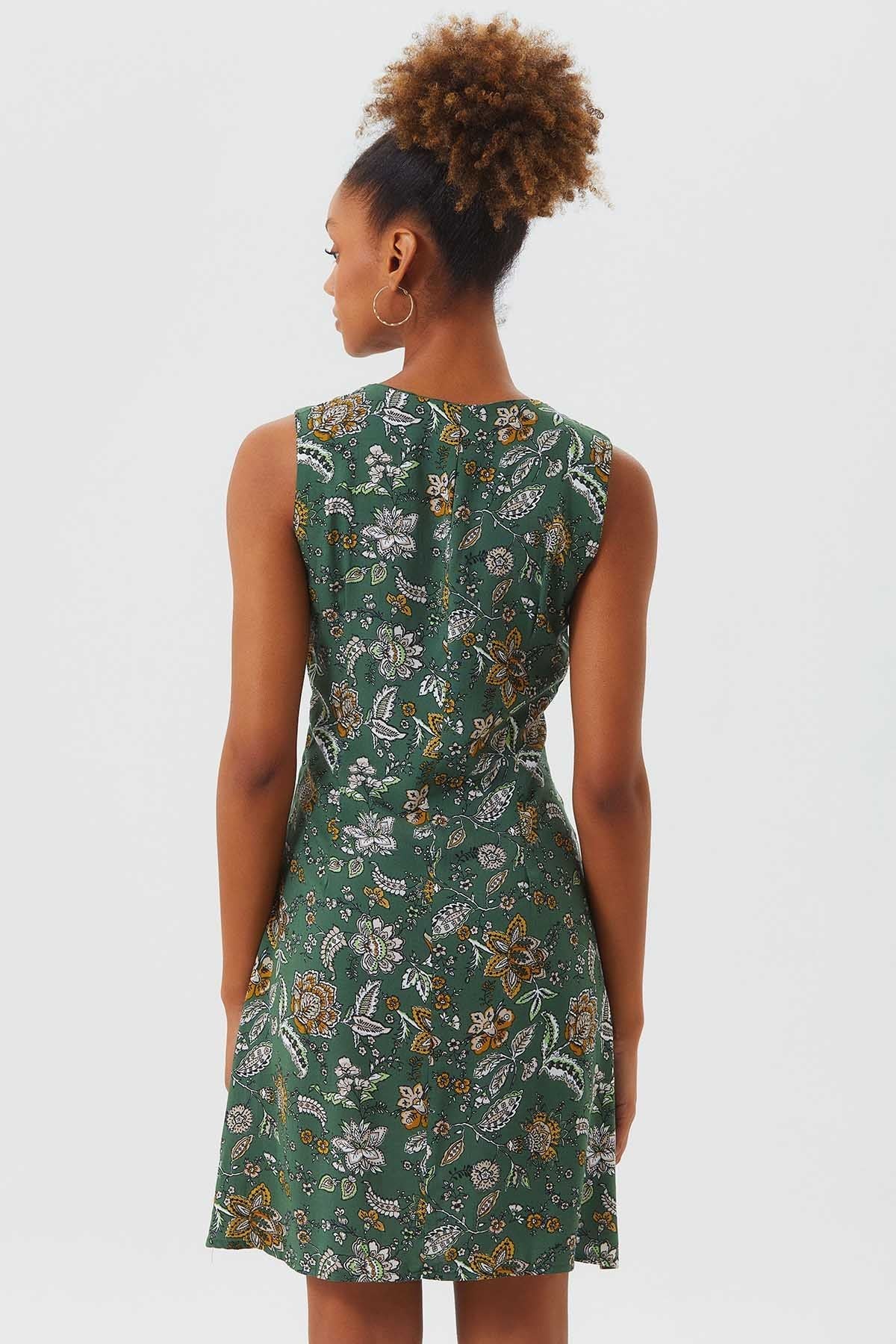 Sleeveless Mini Floral Dress Khaki