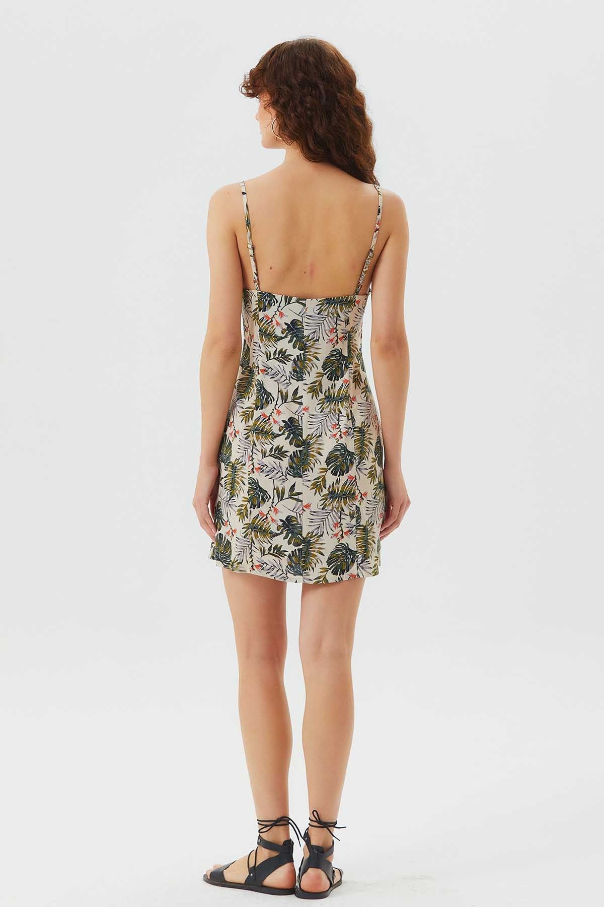 V Neck Bohemian Sundress Beige