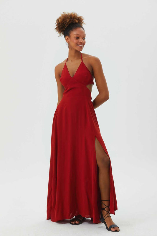 Deep Side Slit Maxi Bohemian Dress Orange