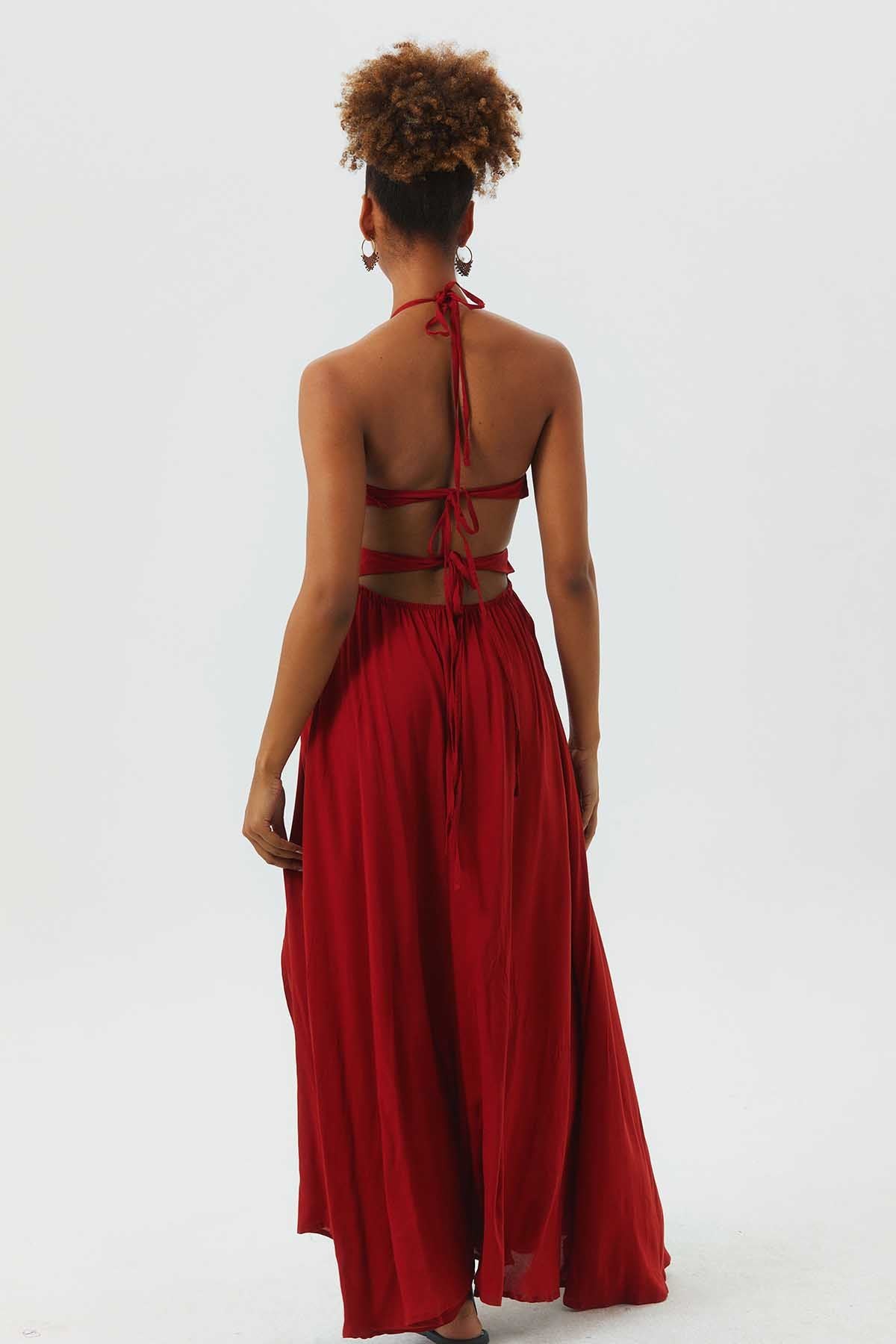 Deep Side Slit Maxi Bohemian Dress Orange