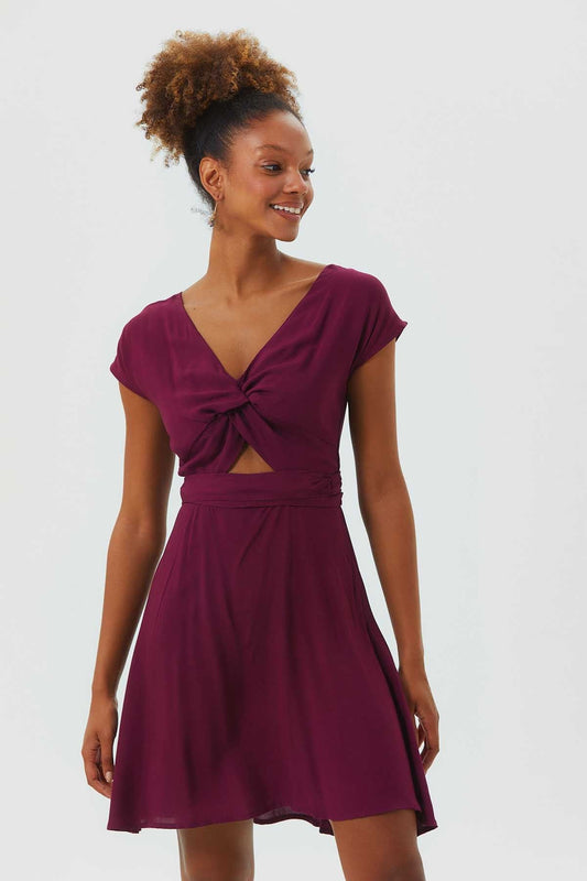 V Neck Low Sleeve Short Dress Purple